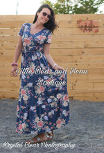 Load image into Gallery viewer, Ladies Blue Floral Jersey Maxi
