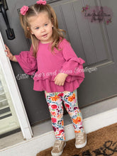 Load image into Gallery viewer, Mauve Double Ruffle Top with Floral Leggings
