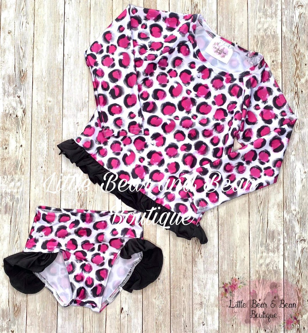 Pink Cheetah Rash Guard  Swimsuit