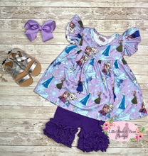 Load image into Gallery viewer, Purple Ice Queen &amp; Princess A Ruffle Short Set
