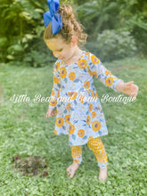 Load image into Gallery viewer, Mustard Floral Tunic and Polka Dot Leggings
