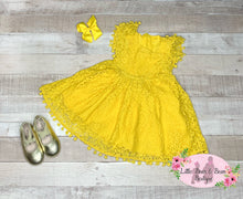 Load image into Gallery viewer, Marigold Lace Pom Pom Dress

