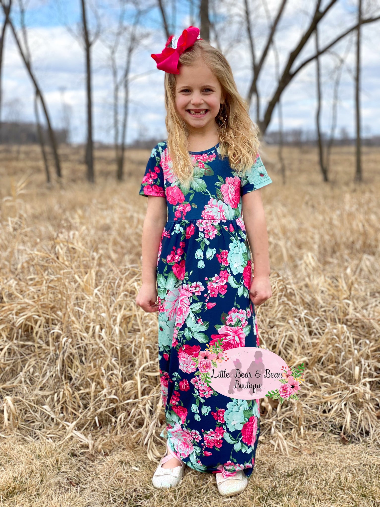 Mommy and Me Maxi Dresses Navy Floral / Ladies XL Mommy and Me Maxi Dresses Navy Floral / Ladies XL