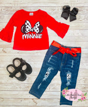 Load image into Gallery viewer, Bow Mouse Distressed Denim Set

