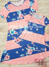 Load image into Gallery viewer, Mommy and Me Navy and Pink Striped Floral Dress Child
