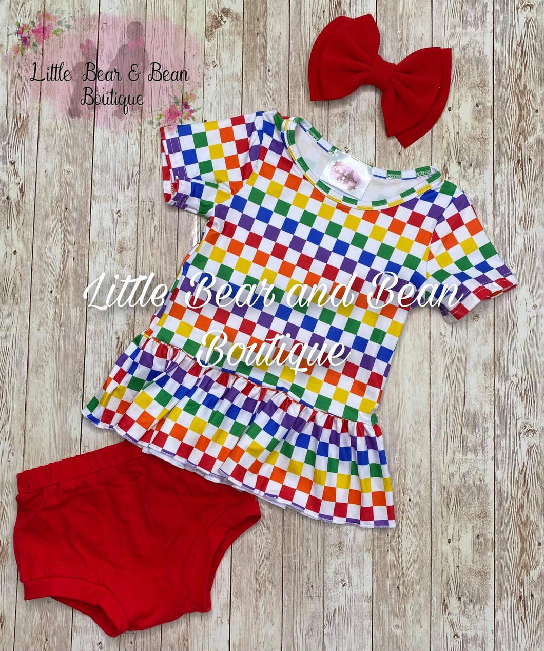 Rainbow Checkered Bummie Set