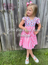 Load image into Gallery viewer, Pink Floral Striped Twirl Dress
