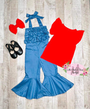 Load image into Gallery viewer, Ruffle Halter Overalls and Red Top

