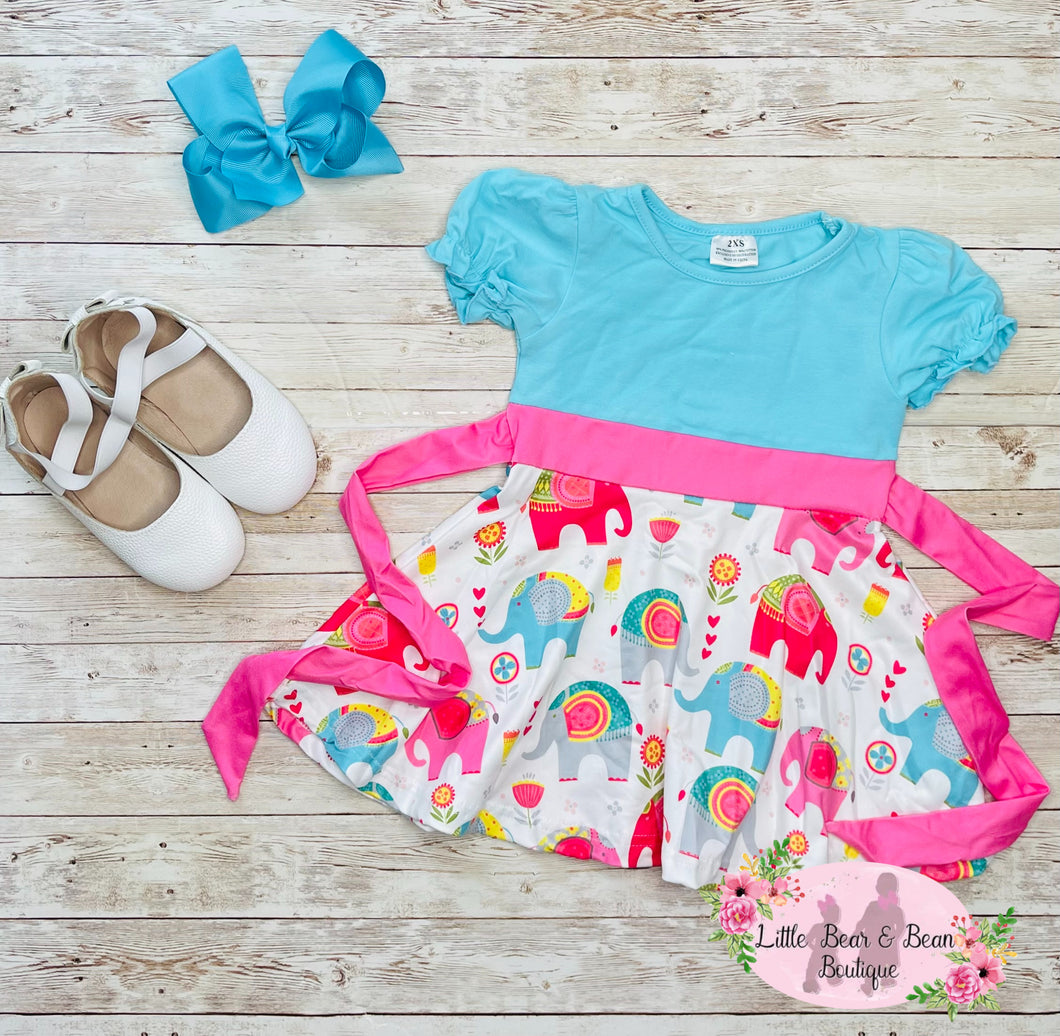 Pastel Elephant Twirl Dress