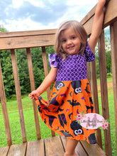 Load image into Gallery viewer, Cute orange and purple halloween dress
