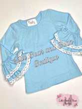 Load image into Gallery viewer, Ice Blue Lace Trim Belle Sleeve Top
