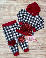 Load image into Gallery viewer, Sequin Heart Buffalo Jogger Set
